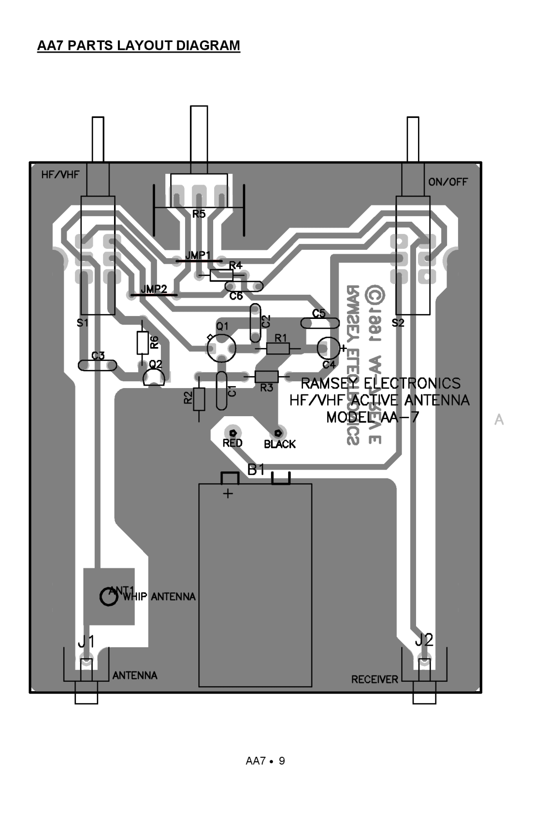 Ramsey Electronics manual AA7 PARTS LAYOUT DIAGRAM 