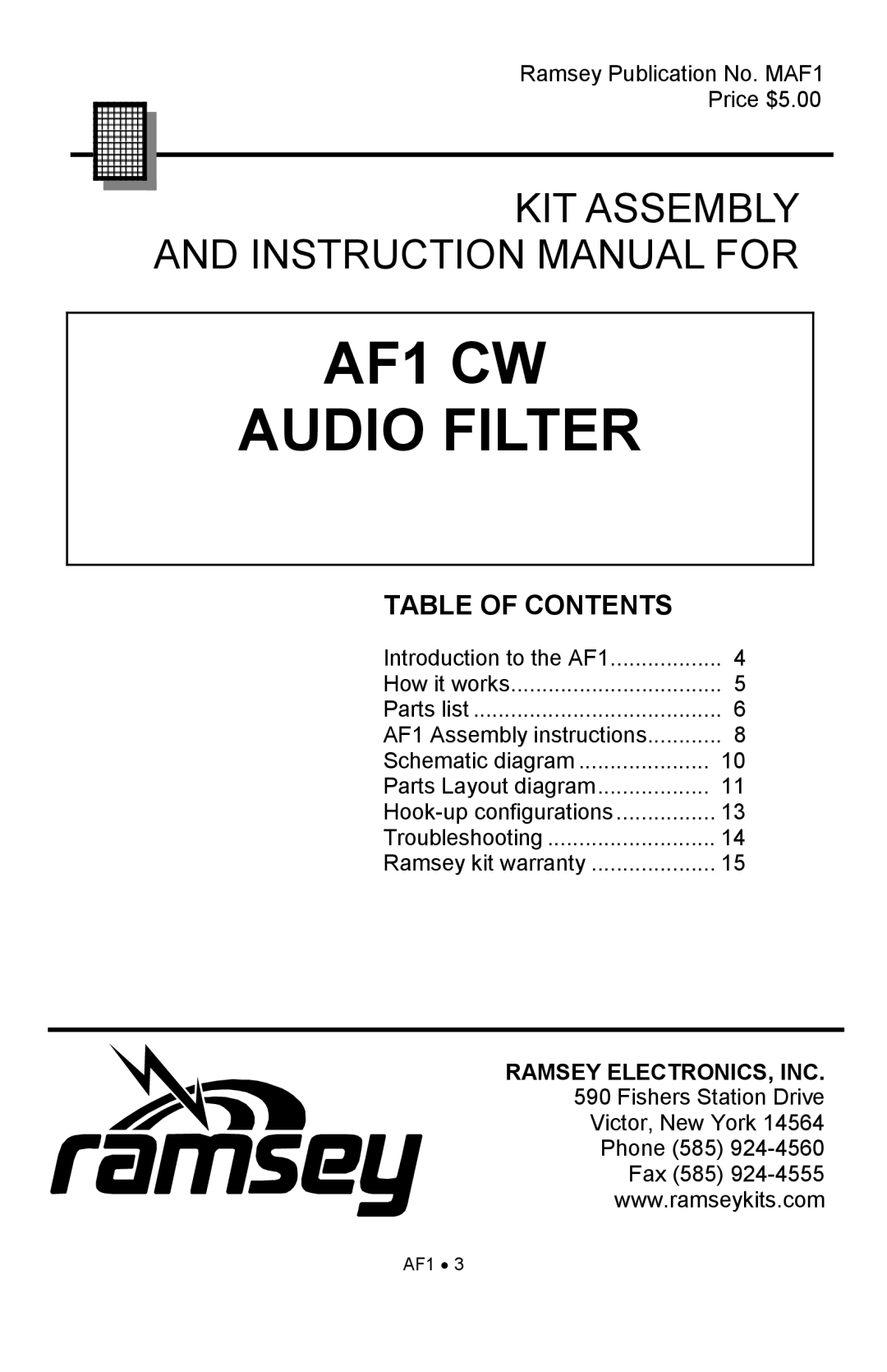 Ramsey Electronics manual AF1 CW Audio Filter 