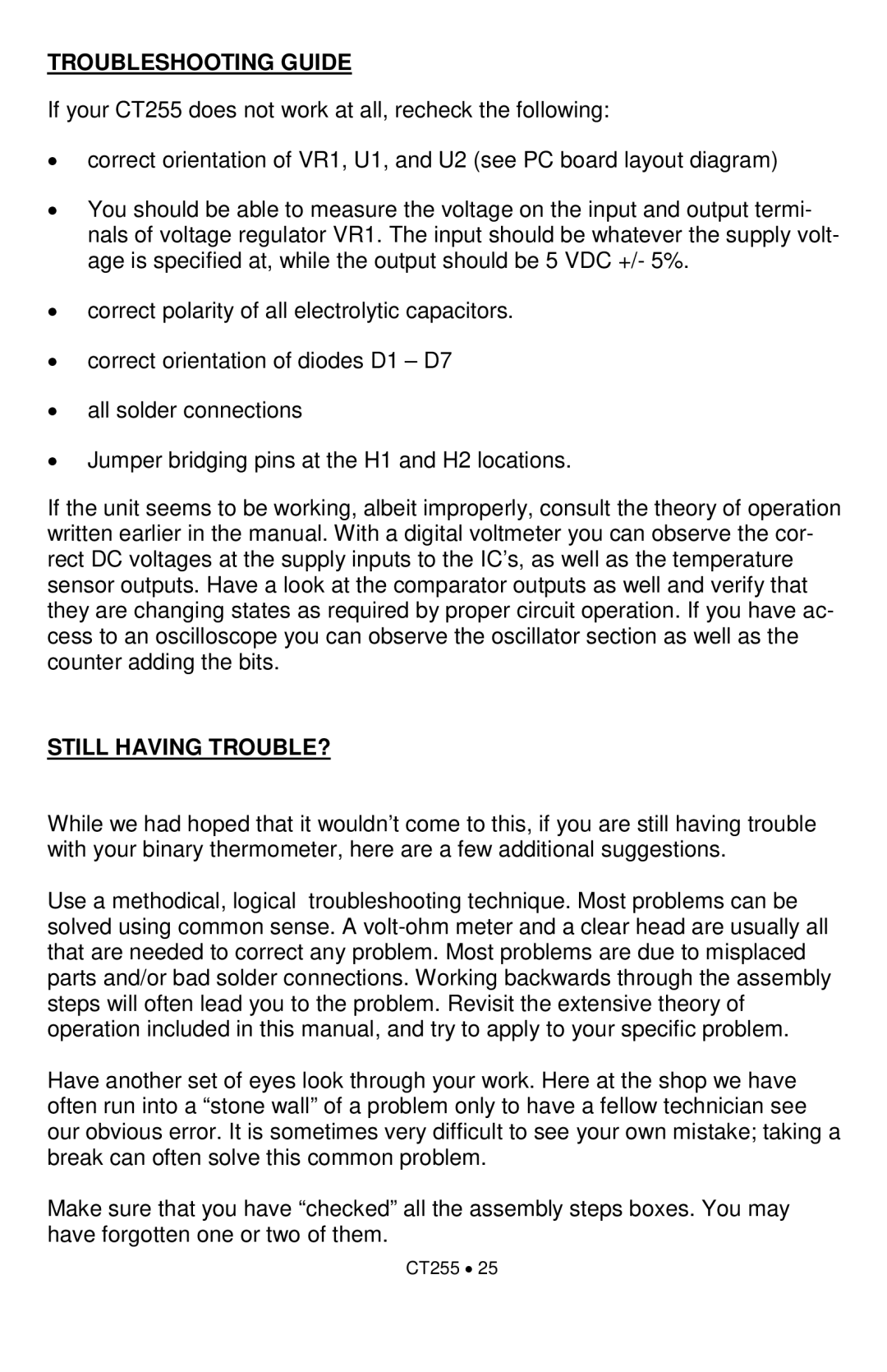 Ramsey Electronics CT255 manual Troubleshooting Guide, Still Having TROUBLE? 