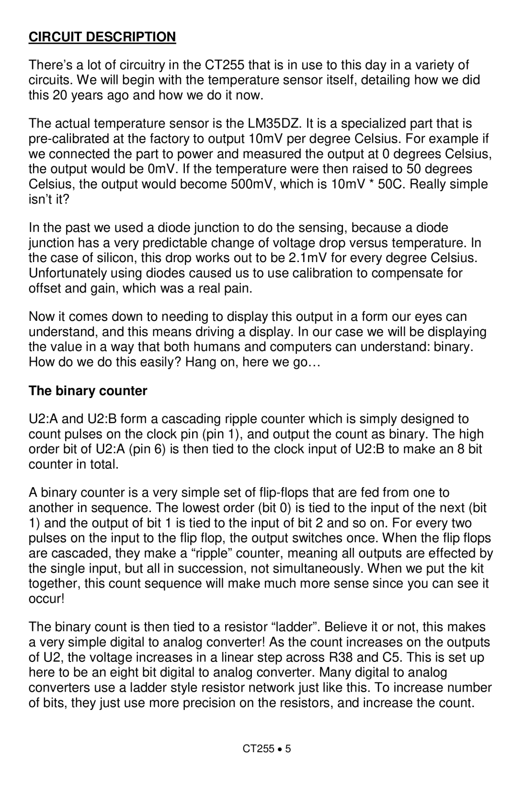 Ramsey Electronics CT255 manual Circuit Description, Binary counter 