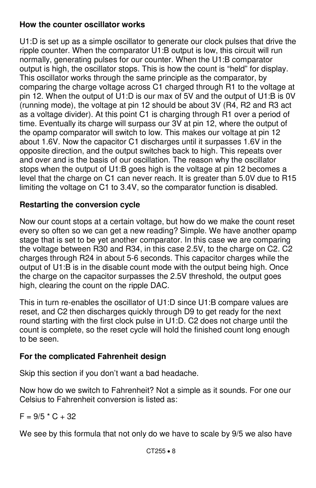 Ramsey Electronics CT255 manual How the counter oscillator works, Restarting the conversion cycle 