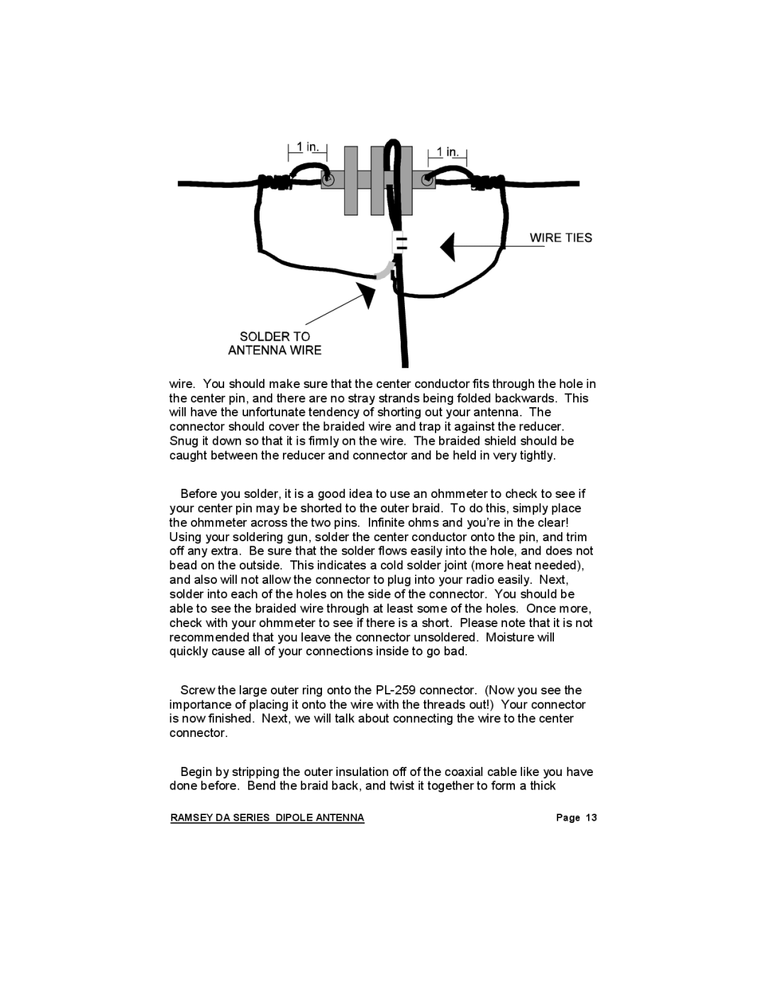 Ramsey Electronics DA-1 manual Ramsey DA Series Dipole Antenna 