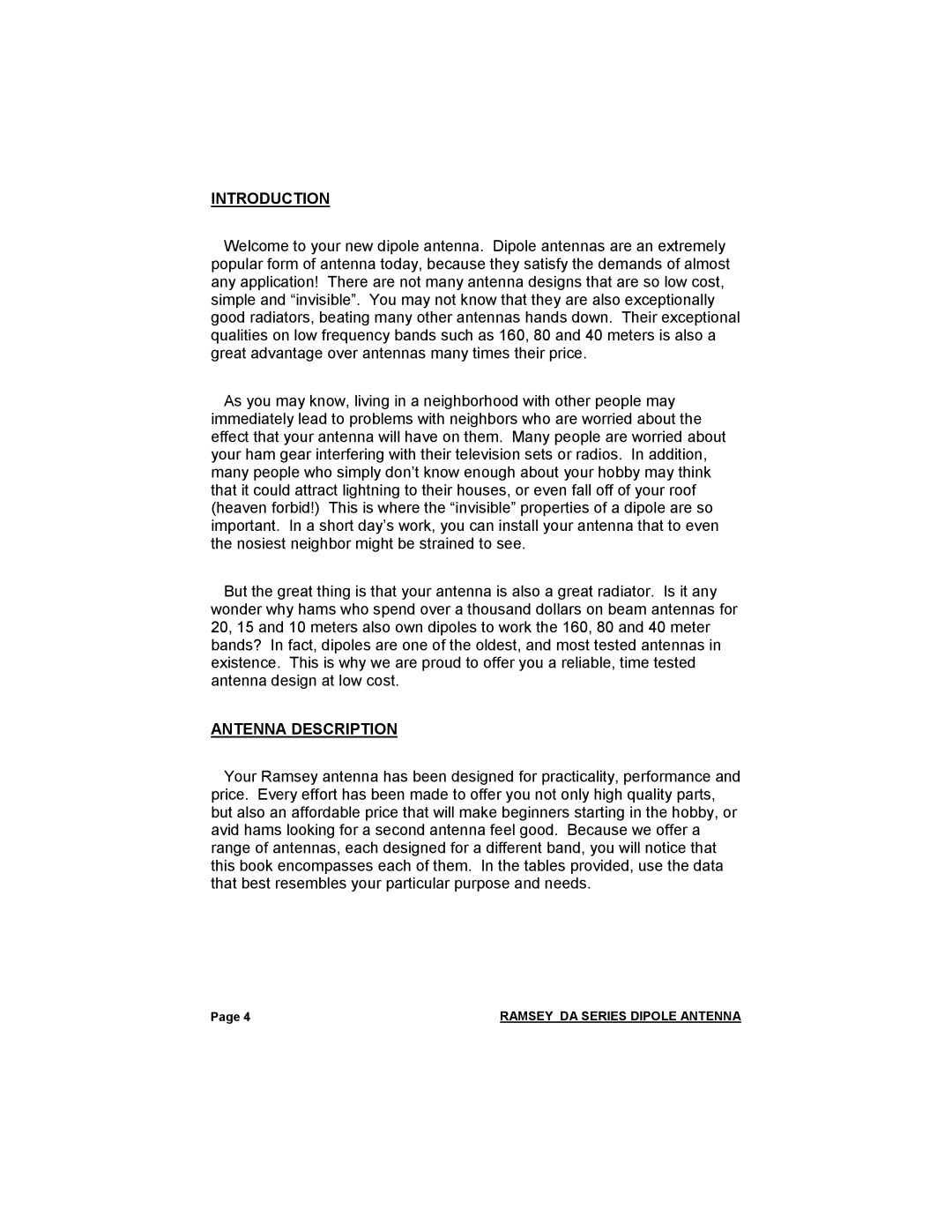 Ramsey Electronics DA-1 manual Introduction, Antenna Description 