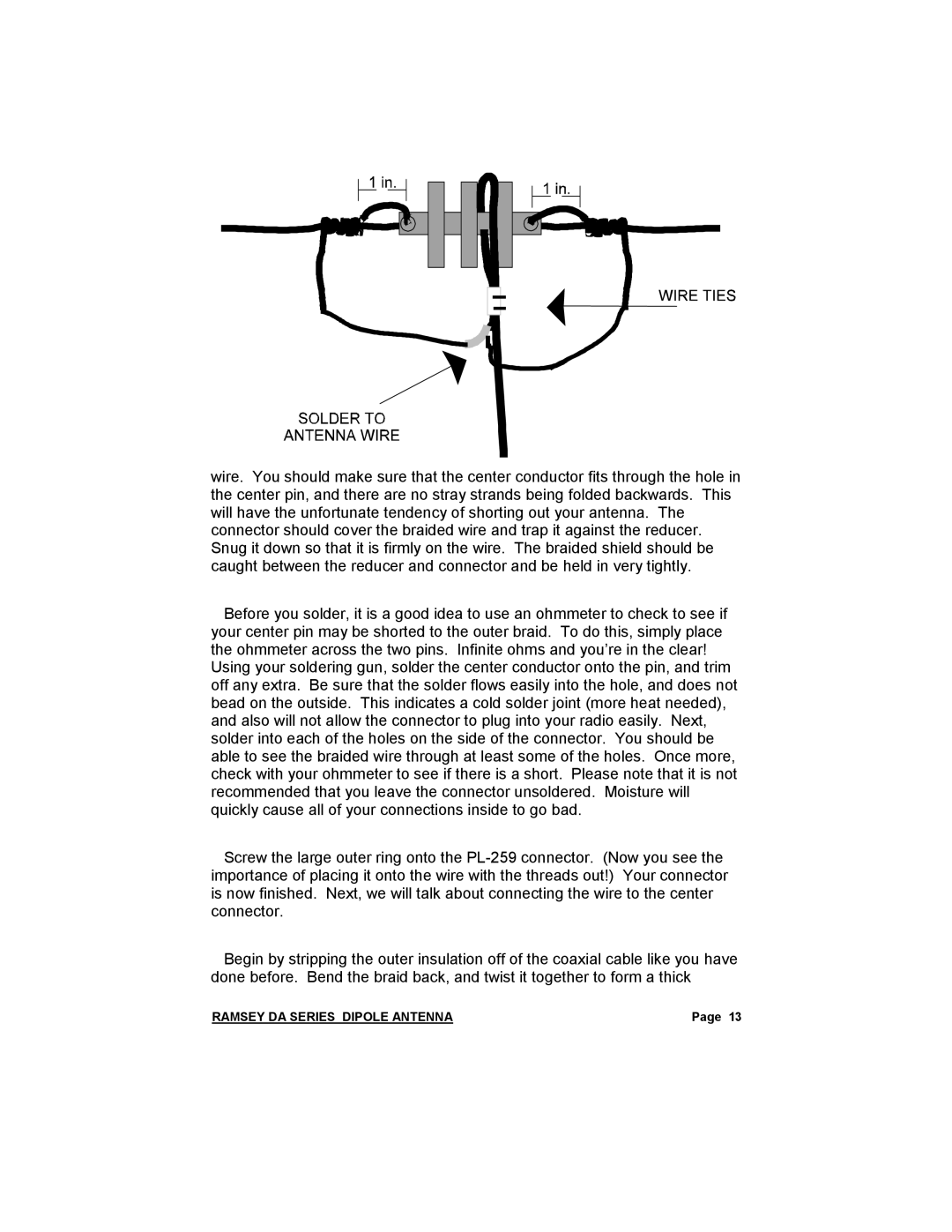 Ramsey Electronics DA-160 manual Ramsey DA Series Dipole Antenna 