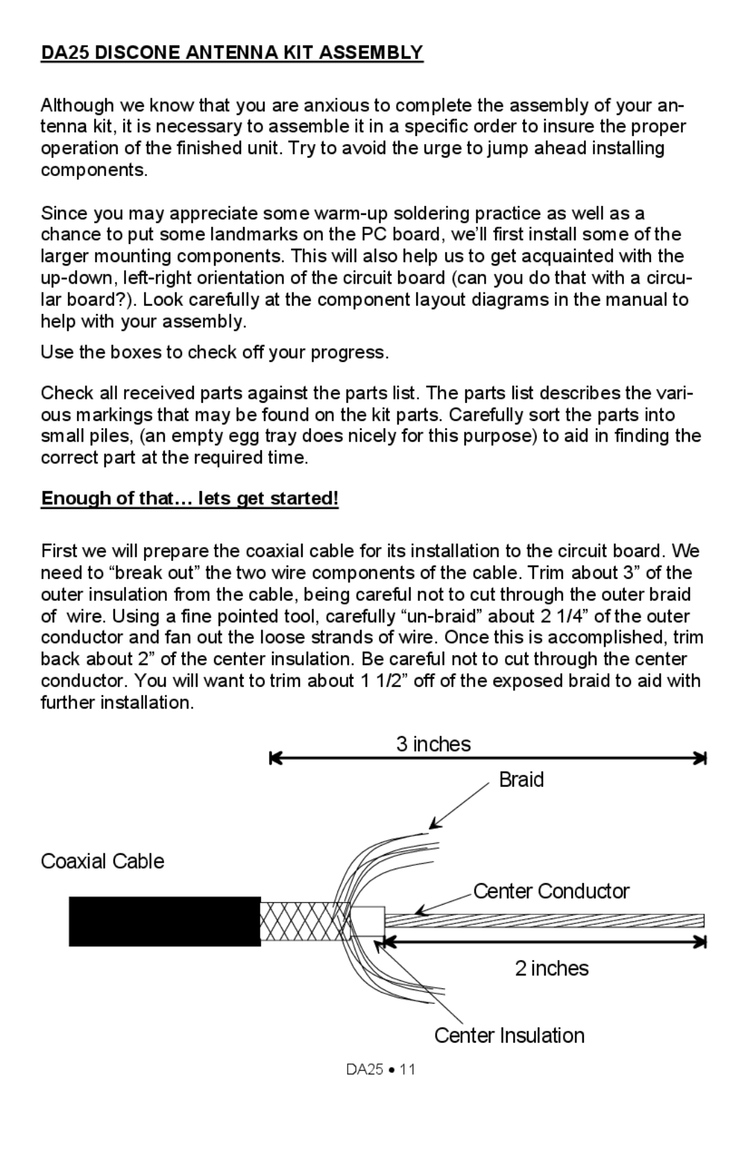 Ramsey Electronics manual DA25 Discone Antenna KIT Assembly, Enough of that… lets get started 