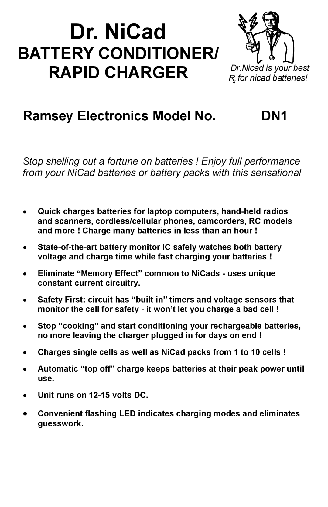 Ramsey Electronics DN1 manual Dr. NiCad 