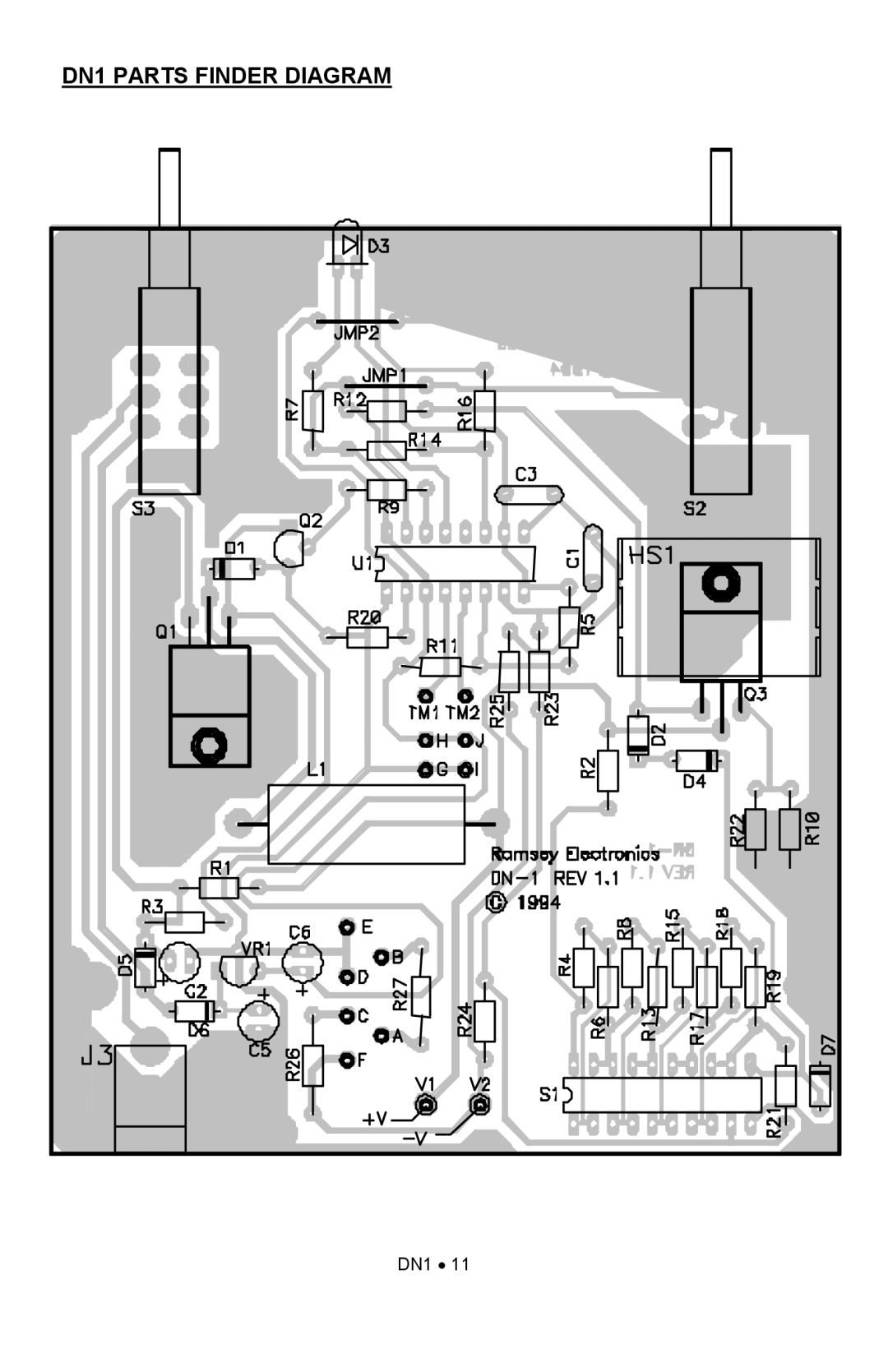 Ramsey Electronics manual DN1 Parts Finder Diagram 