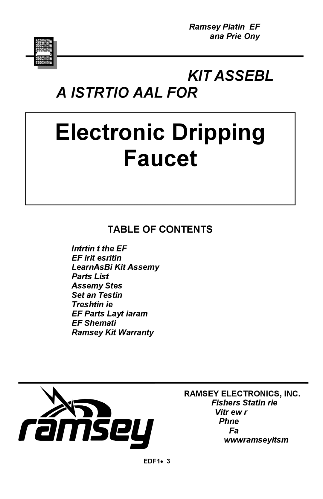 Ramsey Electronics Electronic Dripping Faucet, EDF1 manual 