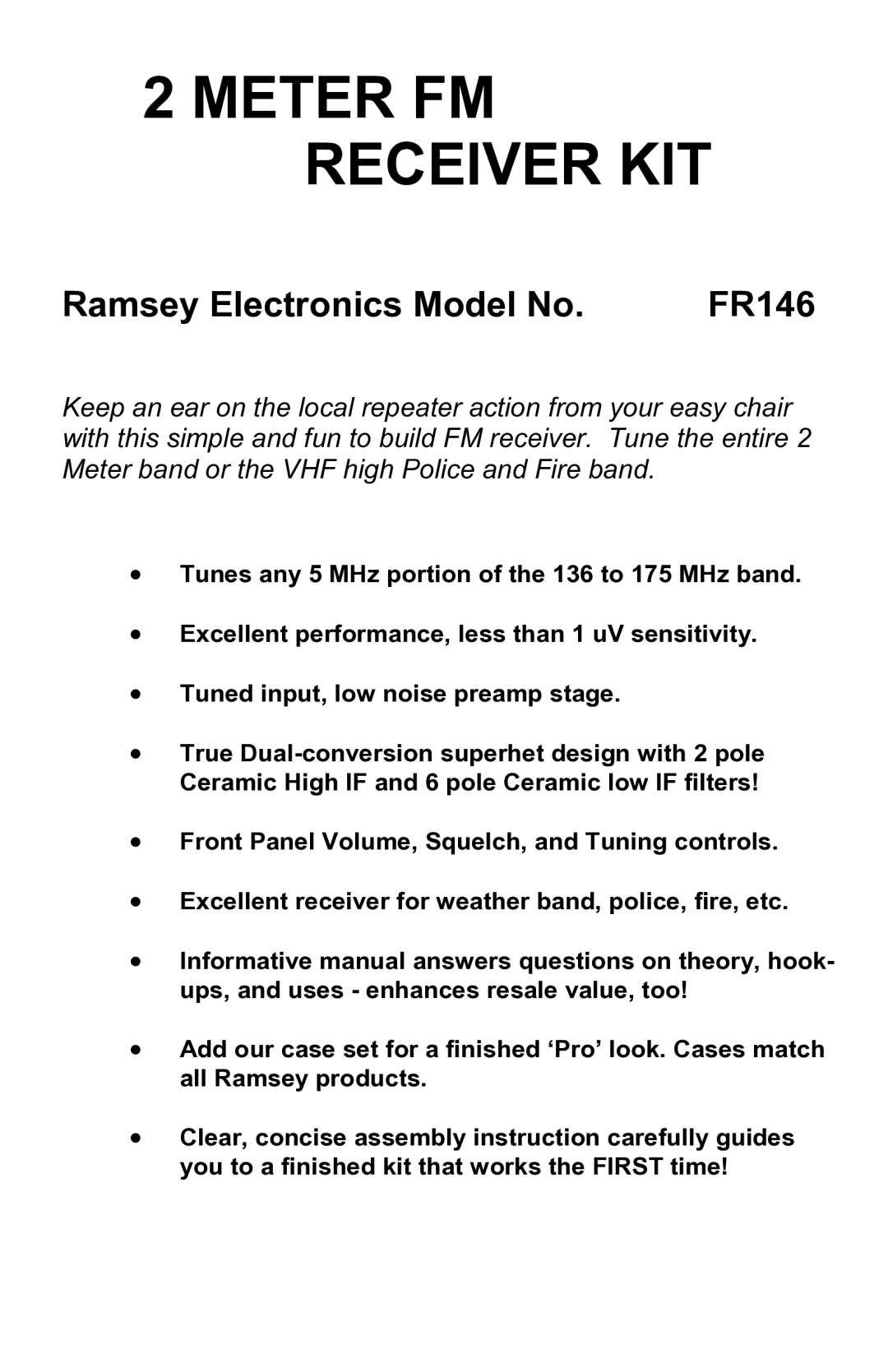 Ramsey Electronics FR146 manual Meter FM Receiver KIT 