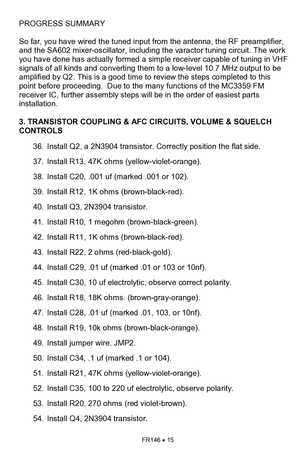 Ramsey Electronics FR146 manual Progress Summary 