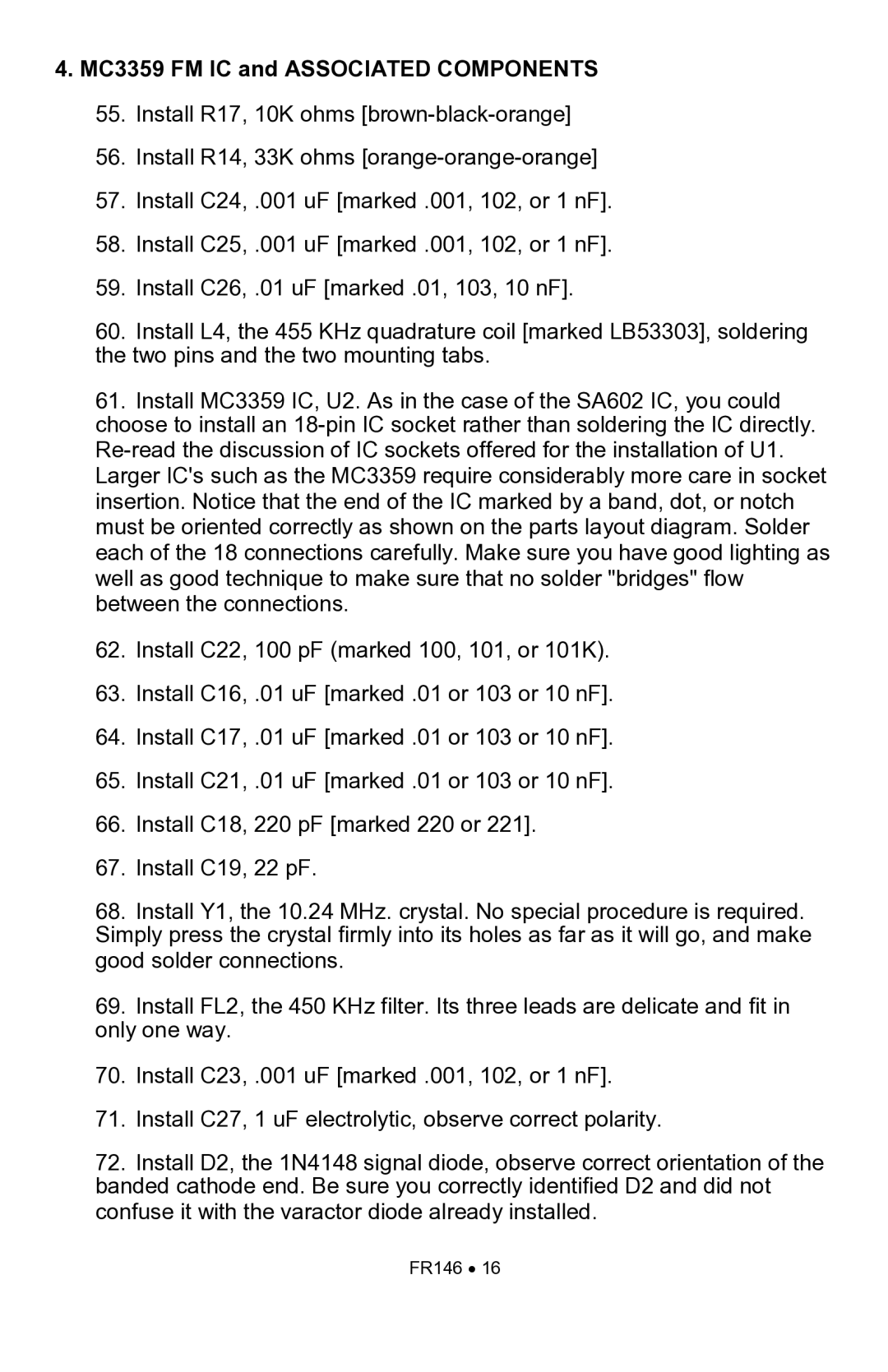 Ramsey Electronics FR146 manual MC3359 FM IC and Associated Components 