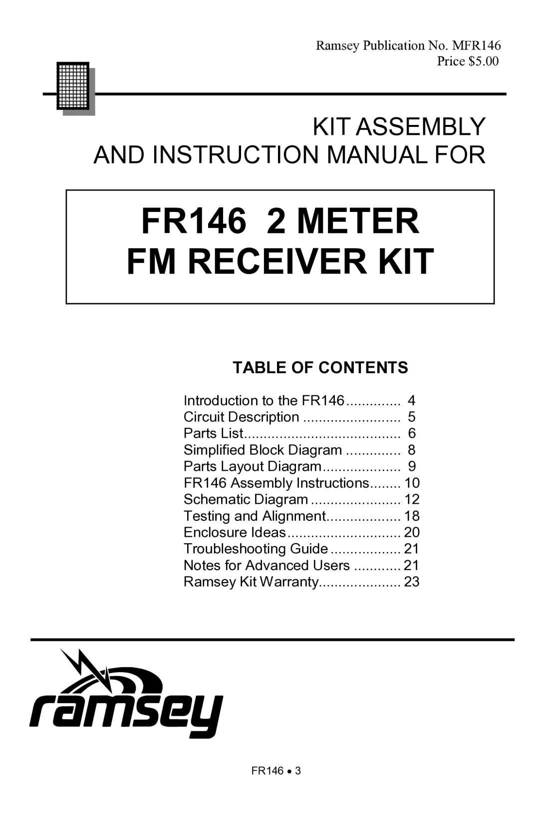 Ramsey Electronics manual FR146 2 Meter FM Receiver KIT 