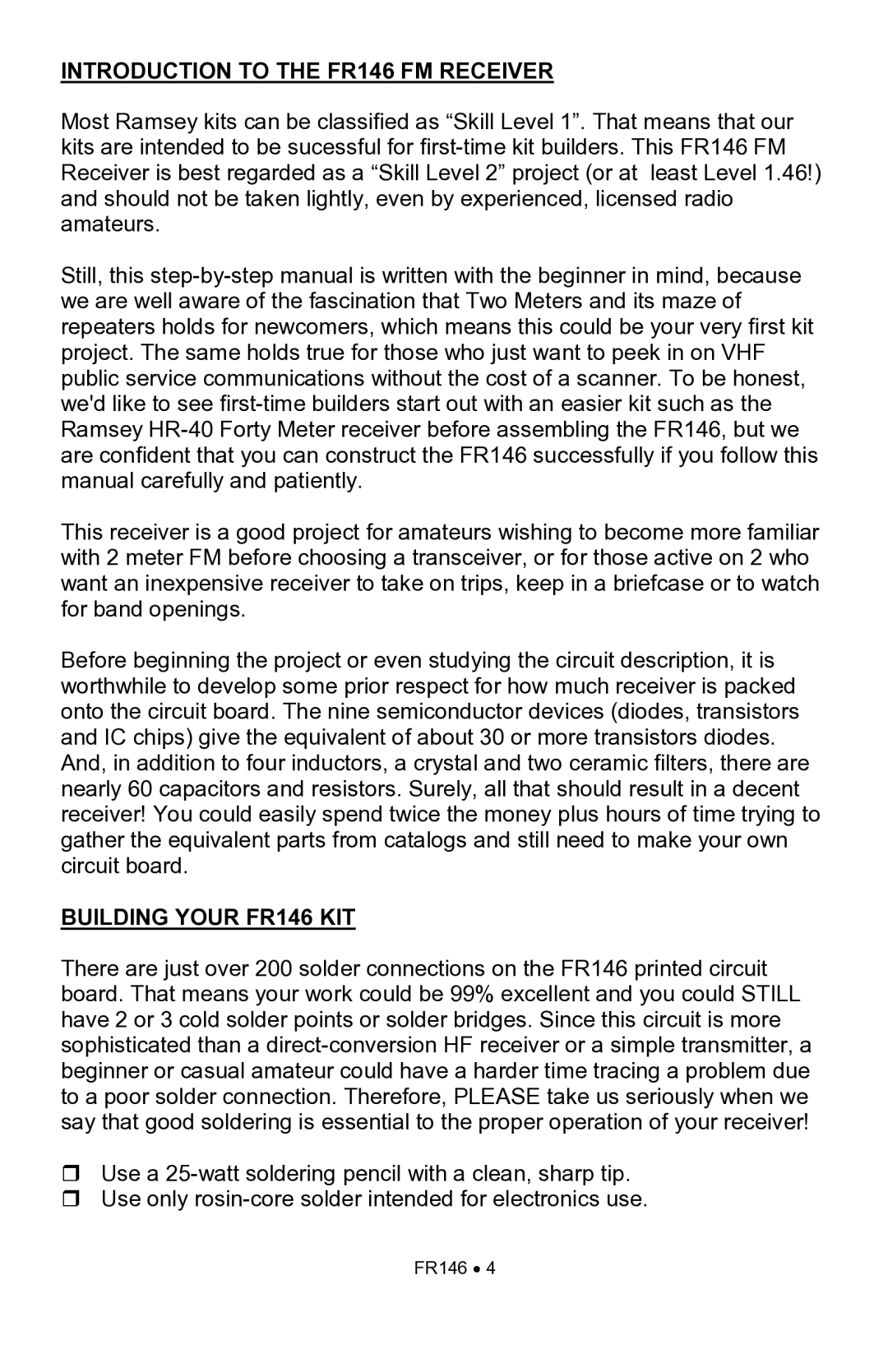 Ramsey Electronics manual Introduction to the FR146 FM Receiver, Building Your FR146 KIT 