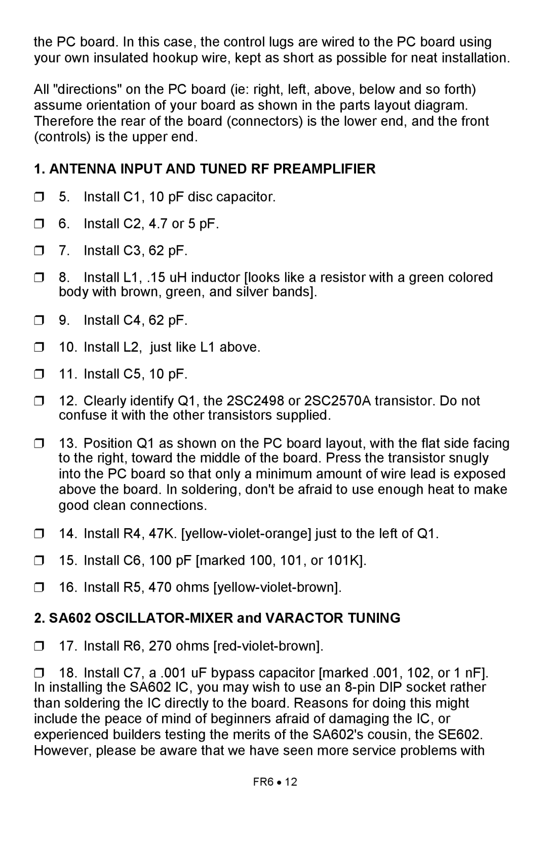 Ramsey Electronics FR6 manual Antenna Input and Tuned RF Preamplifier, SA602 OSCILLATOR-MIXER and Varactor Tuning 