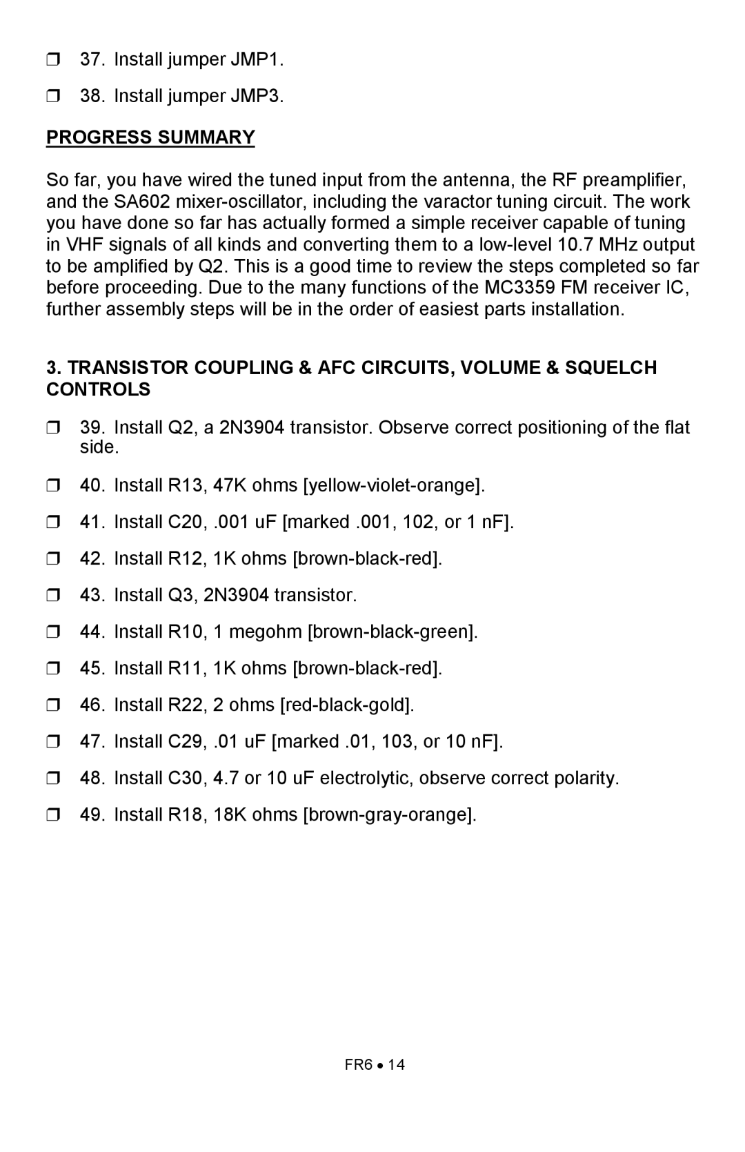 Ramsey Electronics FR6 manual Progress Summary 