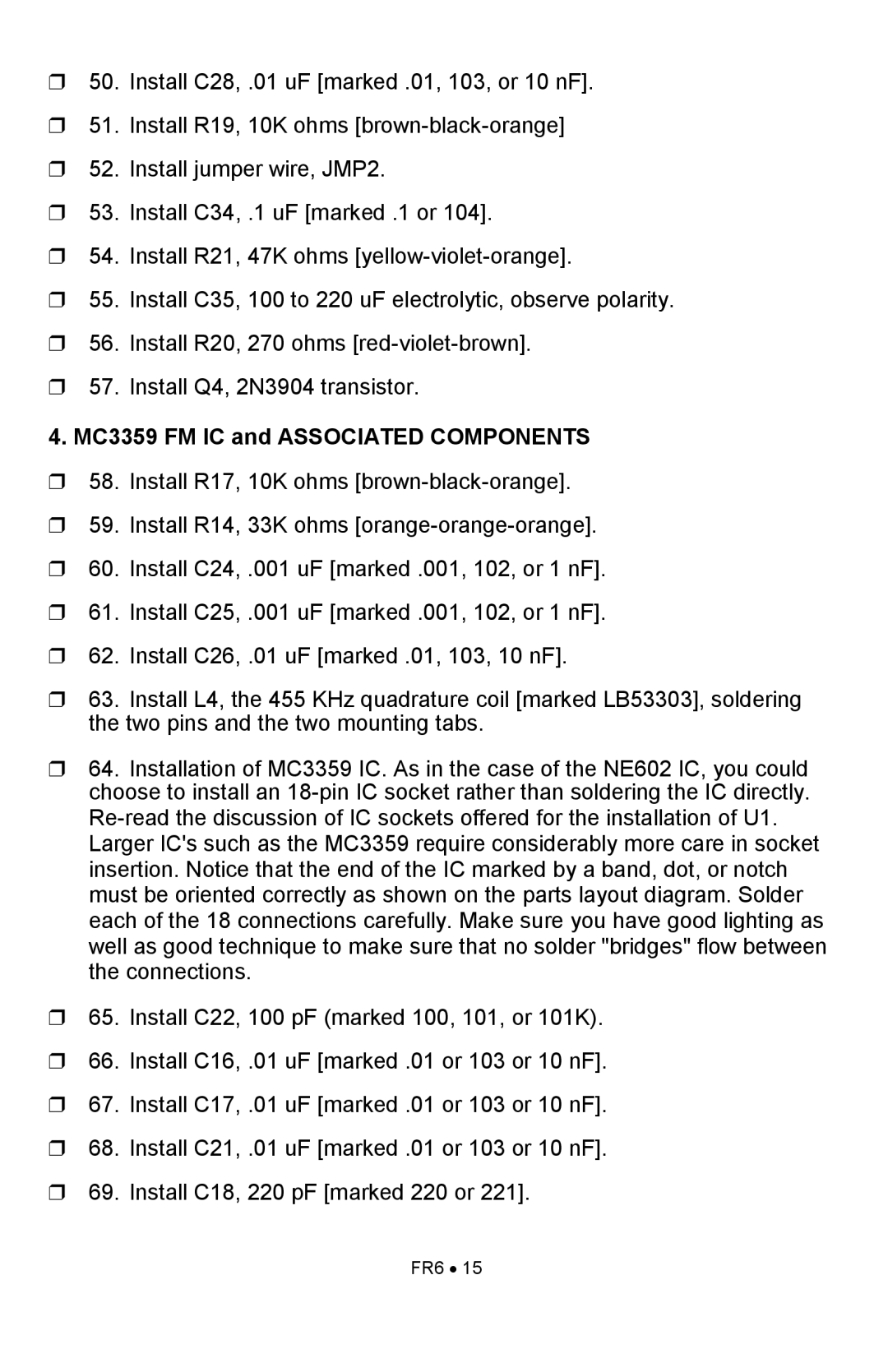 Ramsey Electronics FR6 manual MC3359 FM IC and Associated Components 