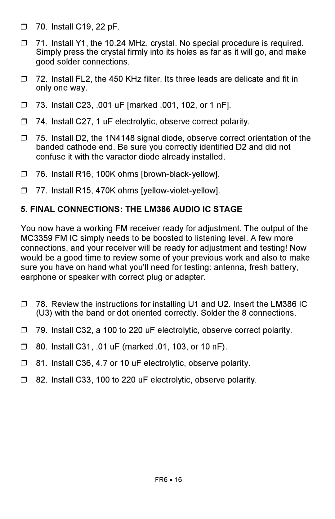 Ramsey Electronics FR6 manual Final Connections the LM386 Audio IC Stage 