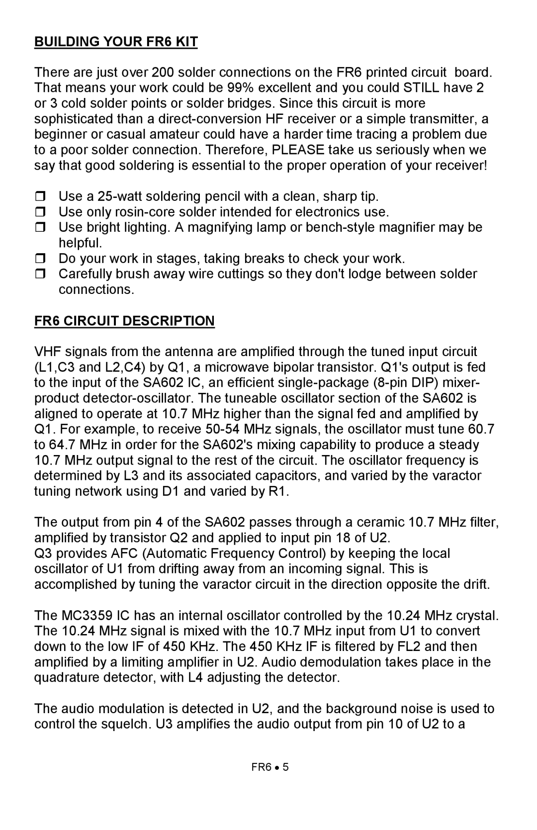 Ramsey Electronics manual Building Your FR6 KIT, FR6 Circuit Description 