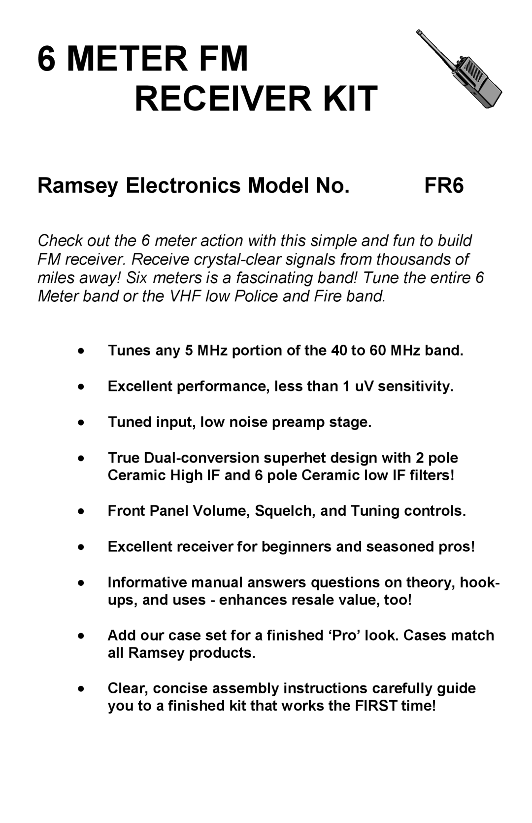 Ramsey Electronics FR6 manual Meter Fm Receiver Kit, Ramsey Electronics Model No 