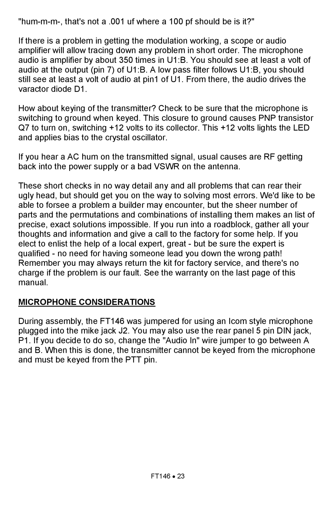 Ramsey Electronics FT146 manual Microphone Considerations 