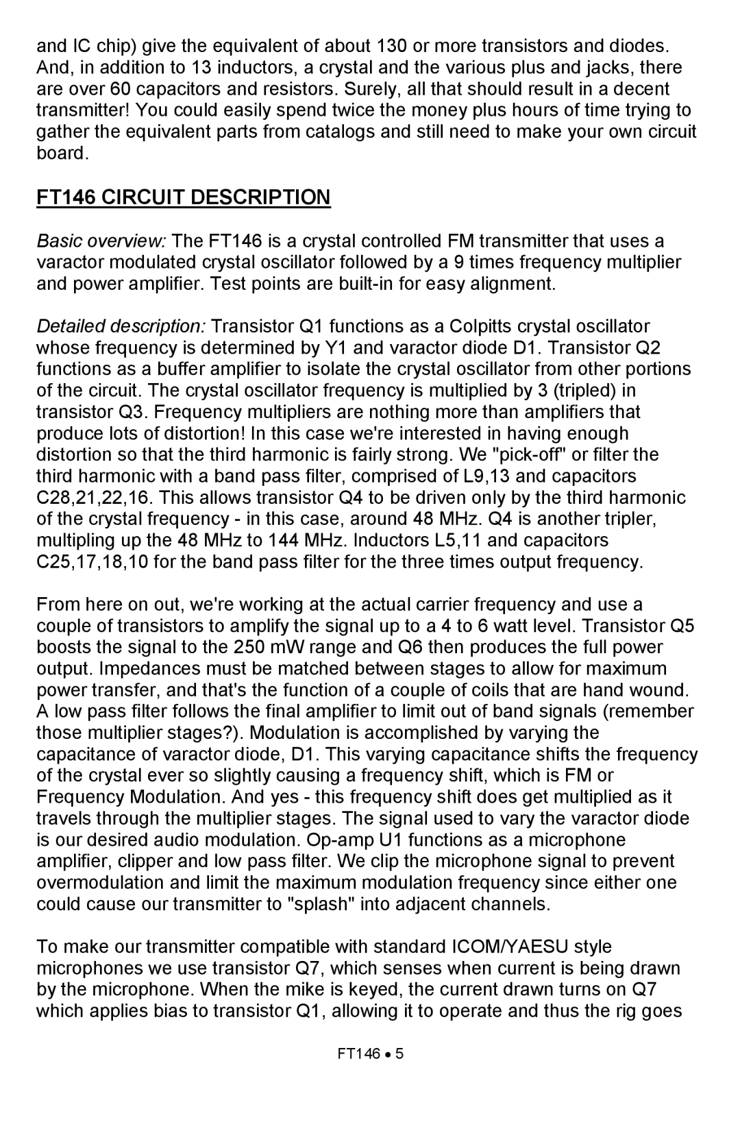 Ramsey Electronics manual FT146 Circuit Description 