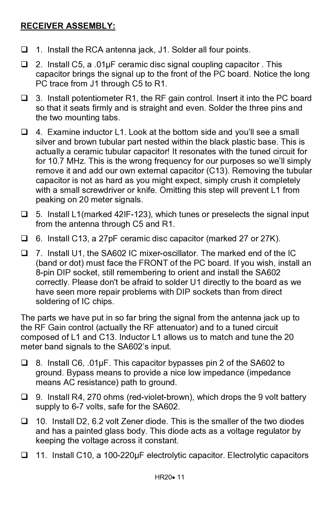 Ramsey Electronics HR20 manual Receiver Assembly 
