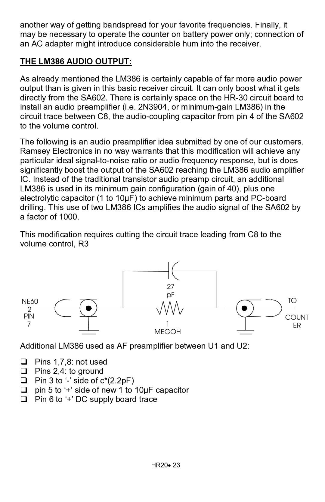 Ramsey Electronics HR20 manual LM386 Audio Output 