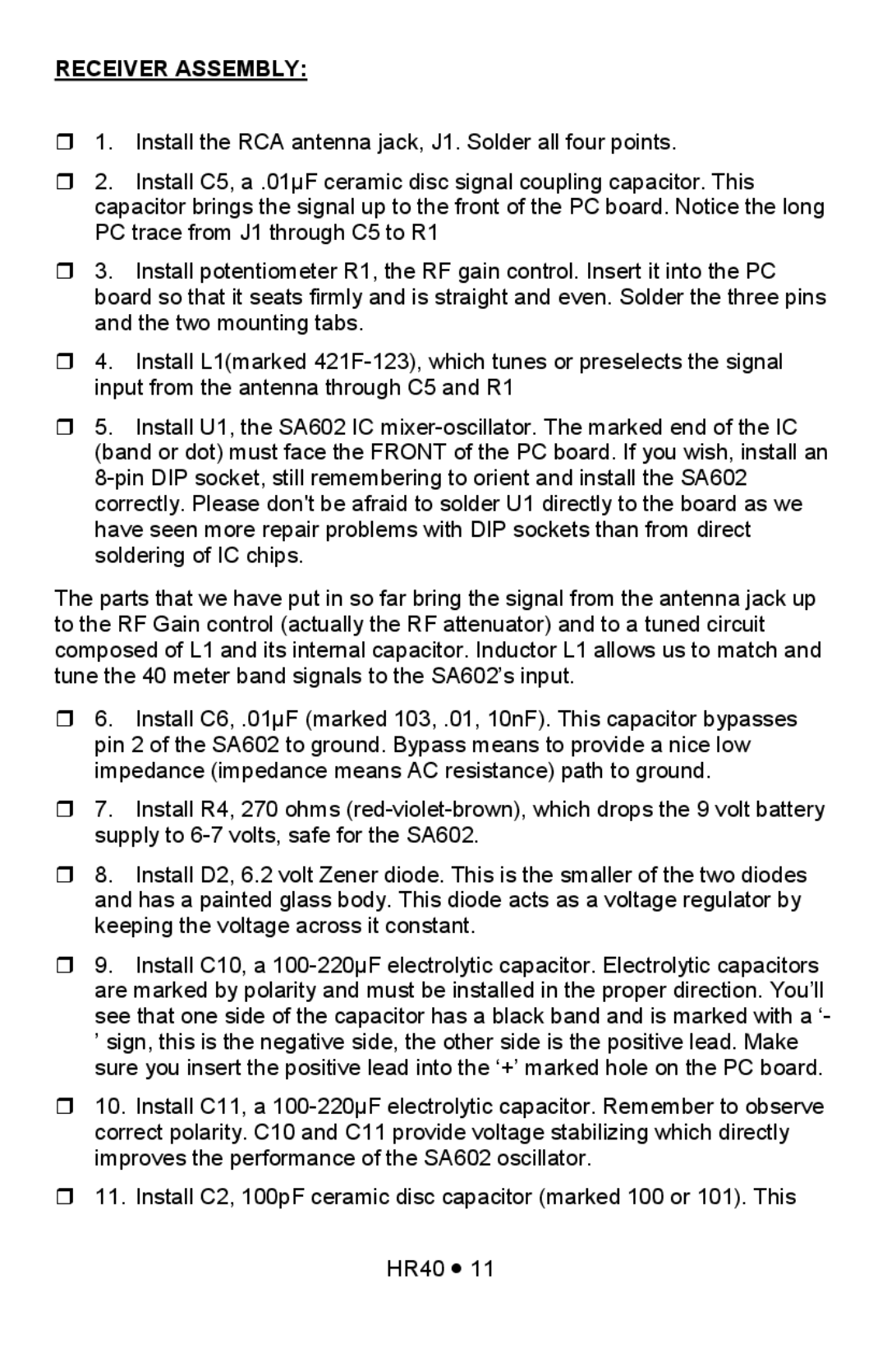 Ramsey Electronics HR40 manual Receiver Assembly 