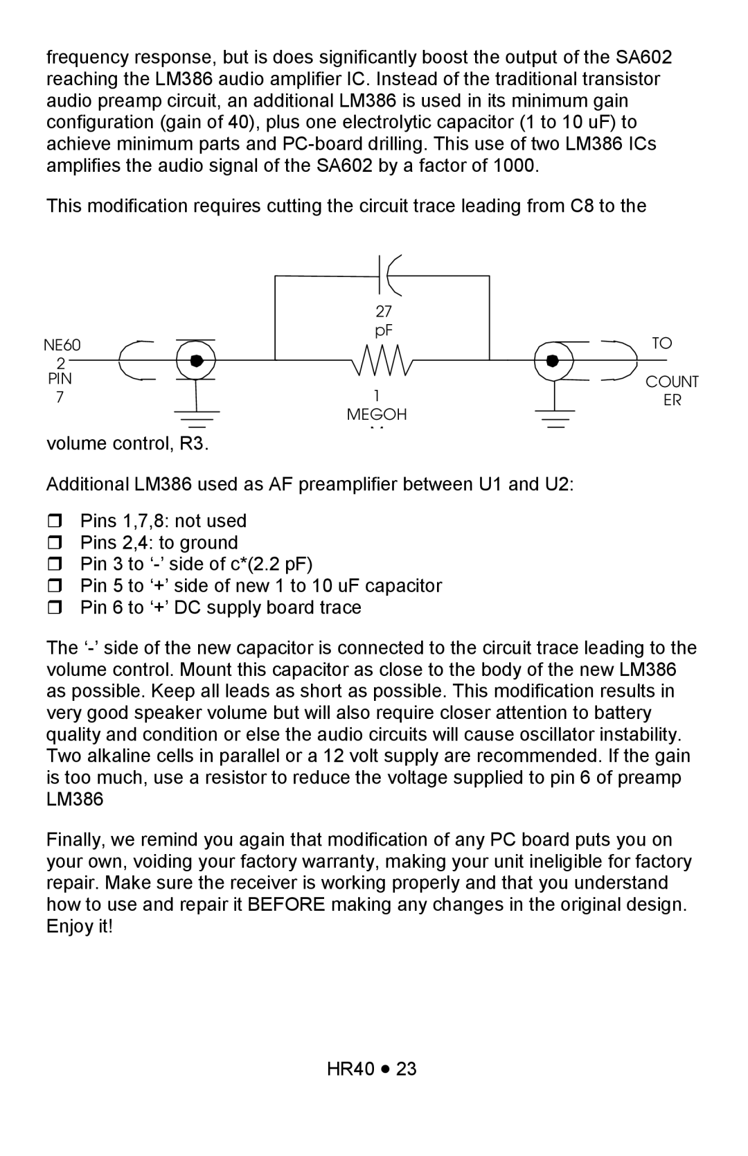 Ramsey Electronics HR40 manual volume control, R3 