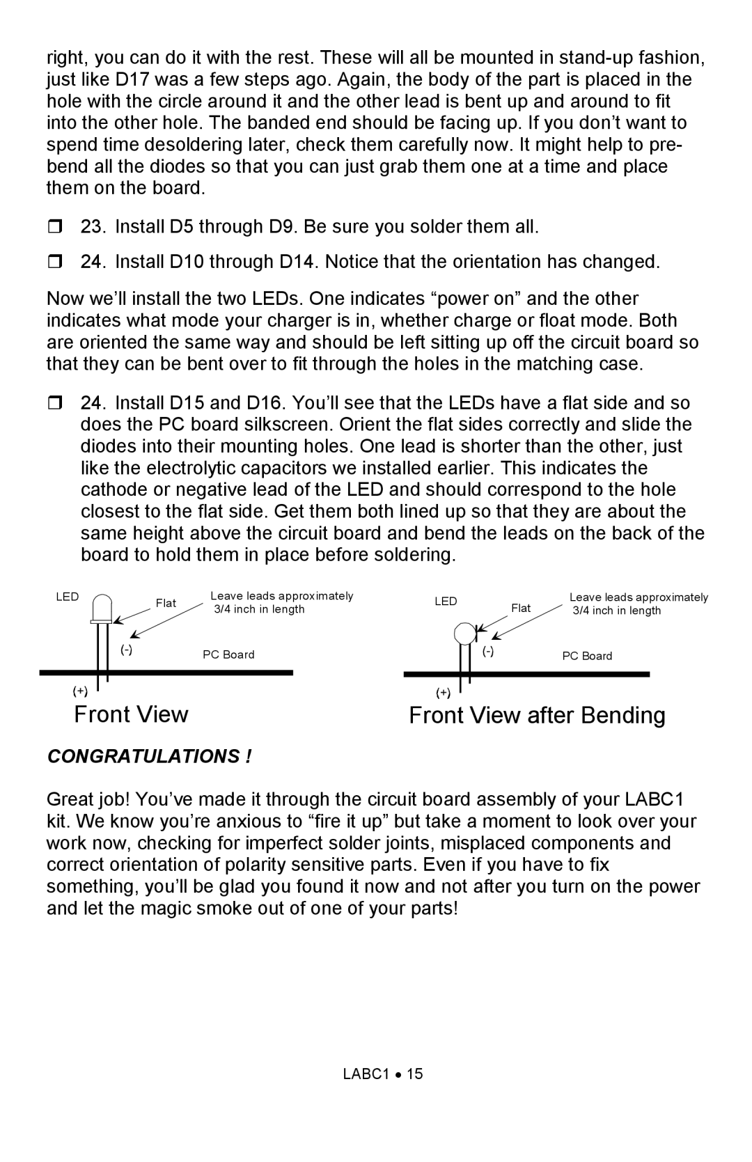 Ramsey Electronics LEAD ACID BATTERY CHARGER KIT, LABC1 manual Front View Front View after Bending 