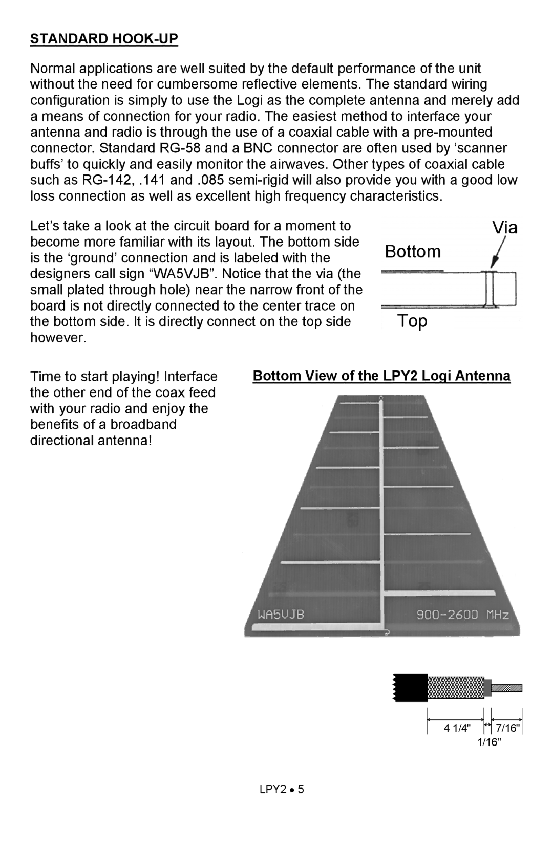 Ramsey Electronics LPY2 manual Via Bottom Top, Standard HOOK-UP 