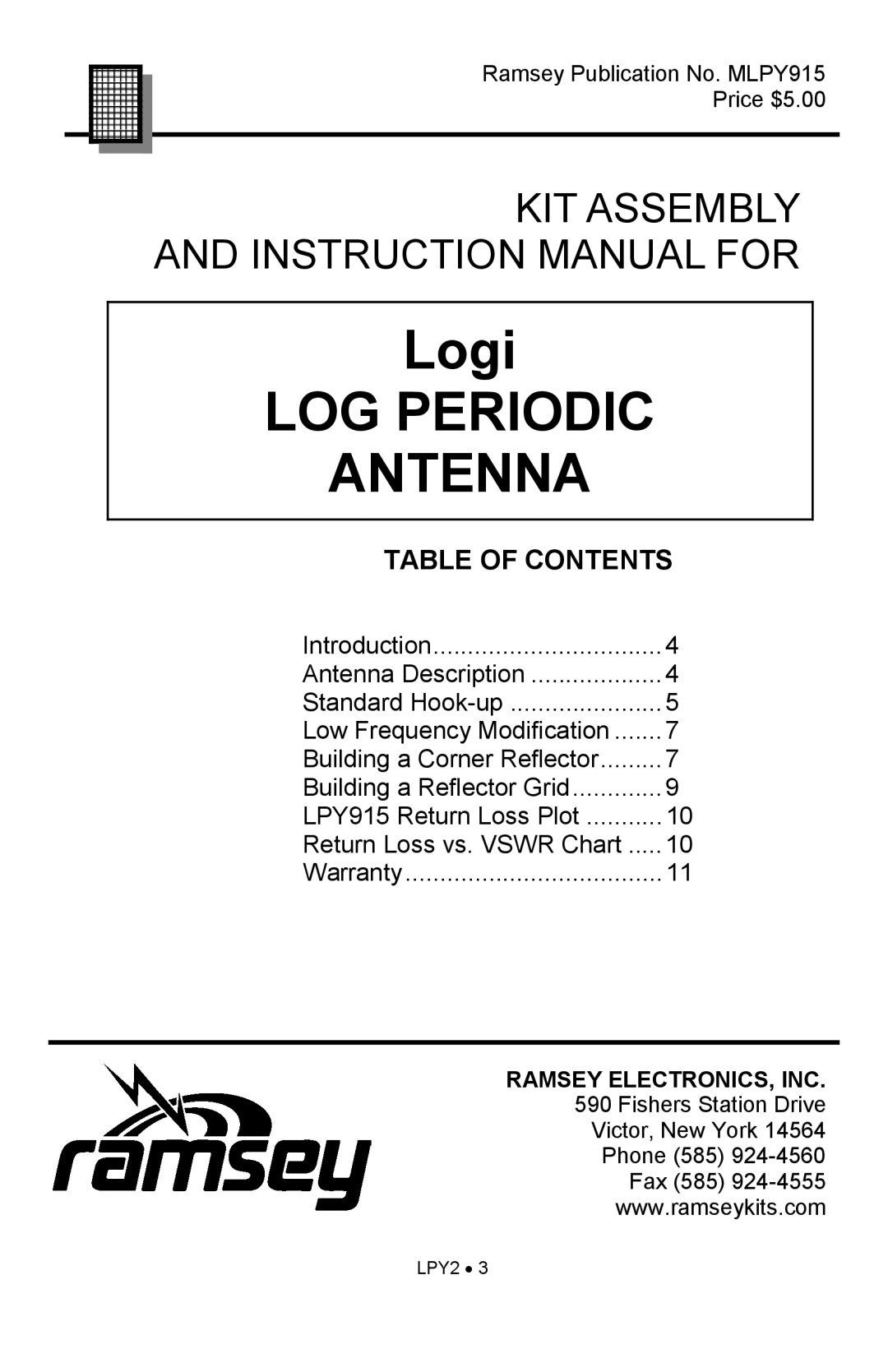 Ramsey Electronics LPY915 manual LOG Periodic Antenna 