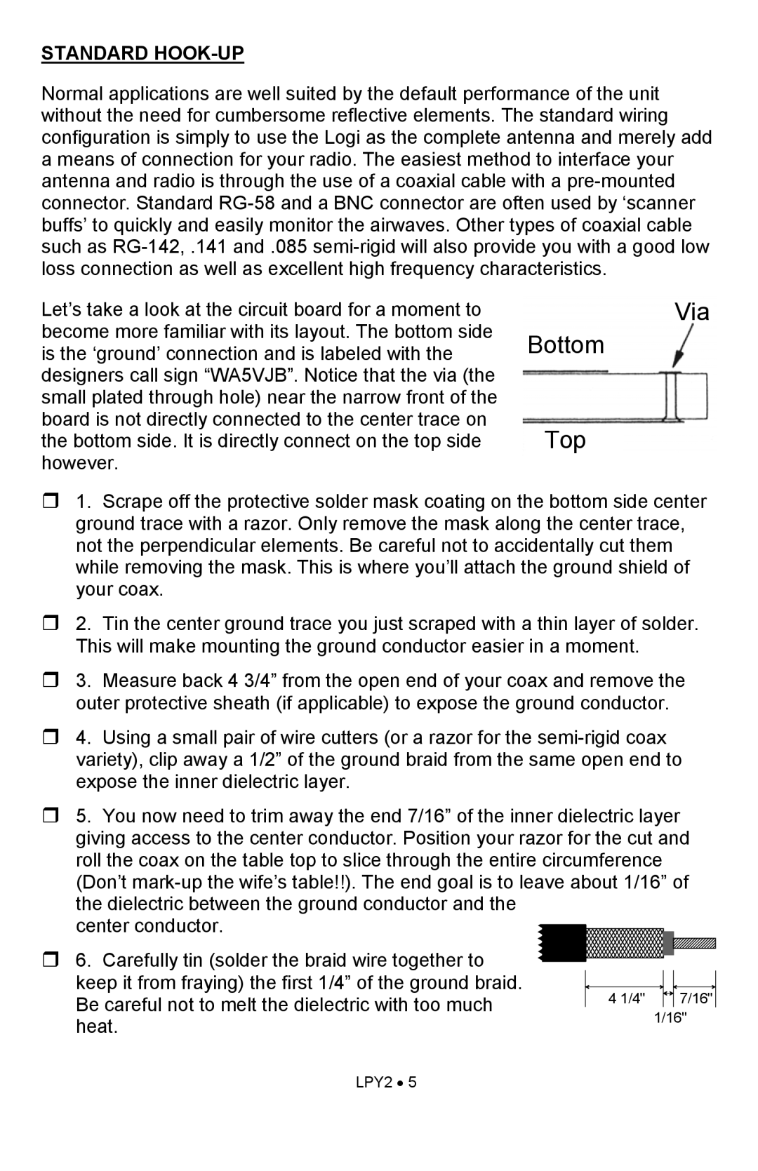 Ramsey Electronics LPY915 manual Via Bottom Top, Standard HOOK-UP 