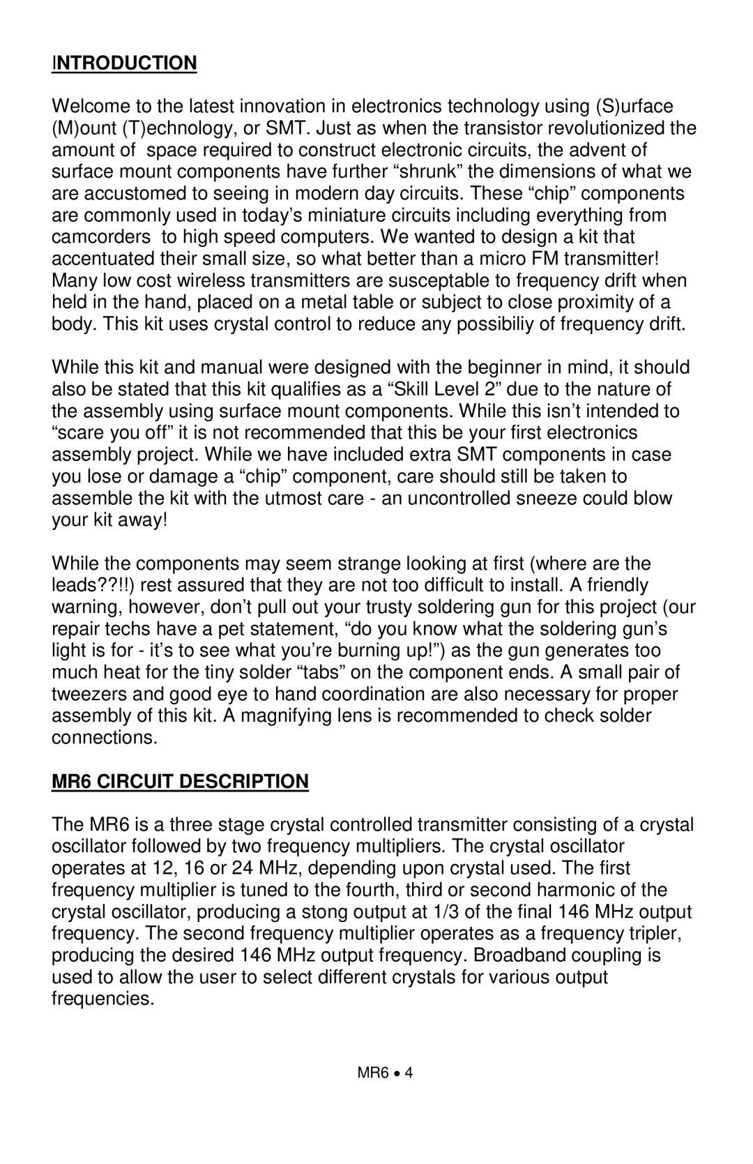 Ramsey Electronics manual Introduction, MR6 Circuit Description 