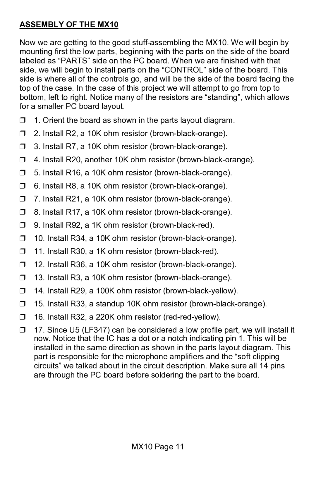 Ramsey Electronics manual Assembly of the MX10 