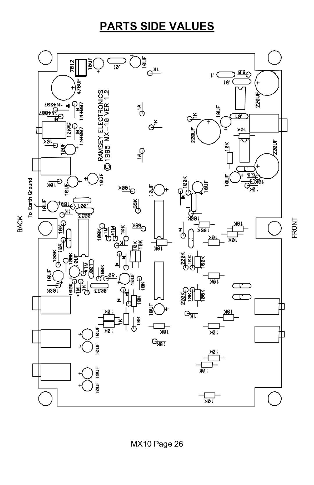 Ramsey Electronics MX10 manual Parts Side Values 