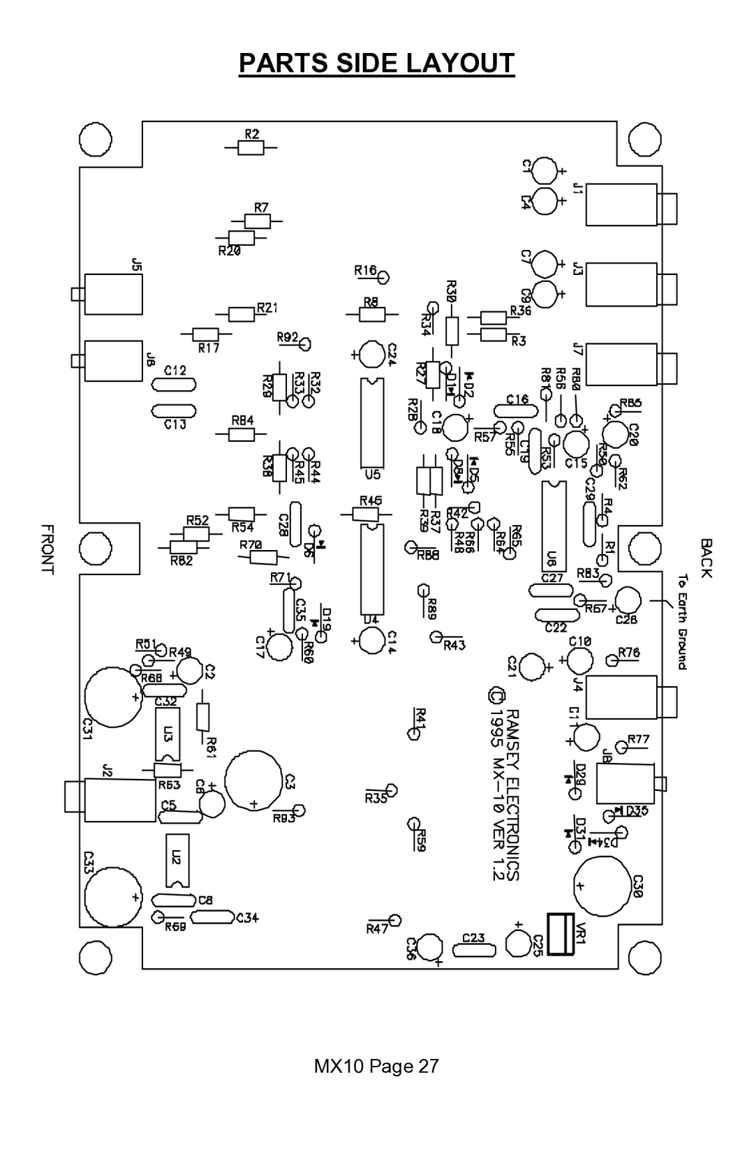 Ramsey Electronics MX10 manual Parts Side Layout 