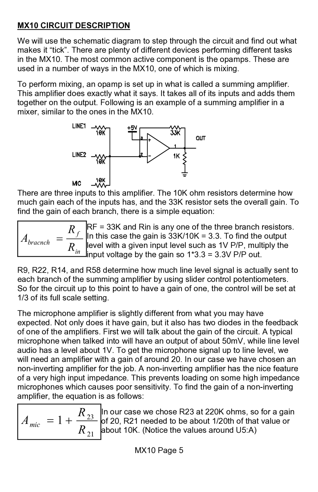 Ramsey Electronics manual Amic = 1 + R, MX10 Circuit Description 