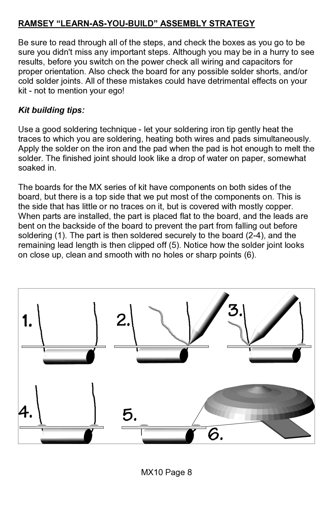 Ramsey Electronics MX10 manual Ramsey LEARN-AS-YOU-BUILD Assembly Strategy, Kit building tips 