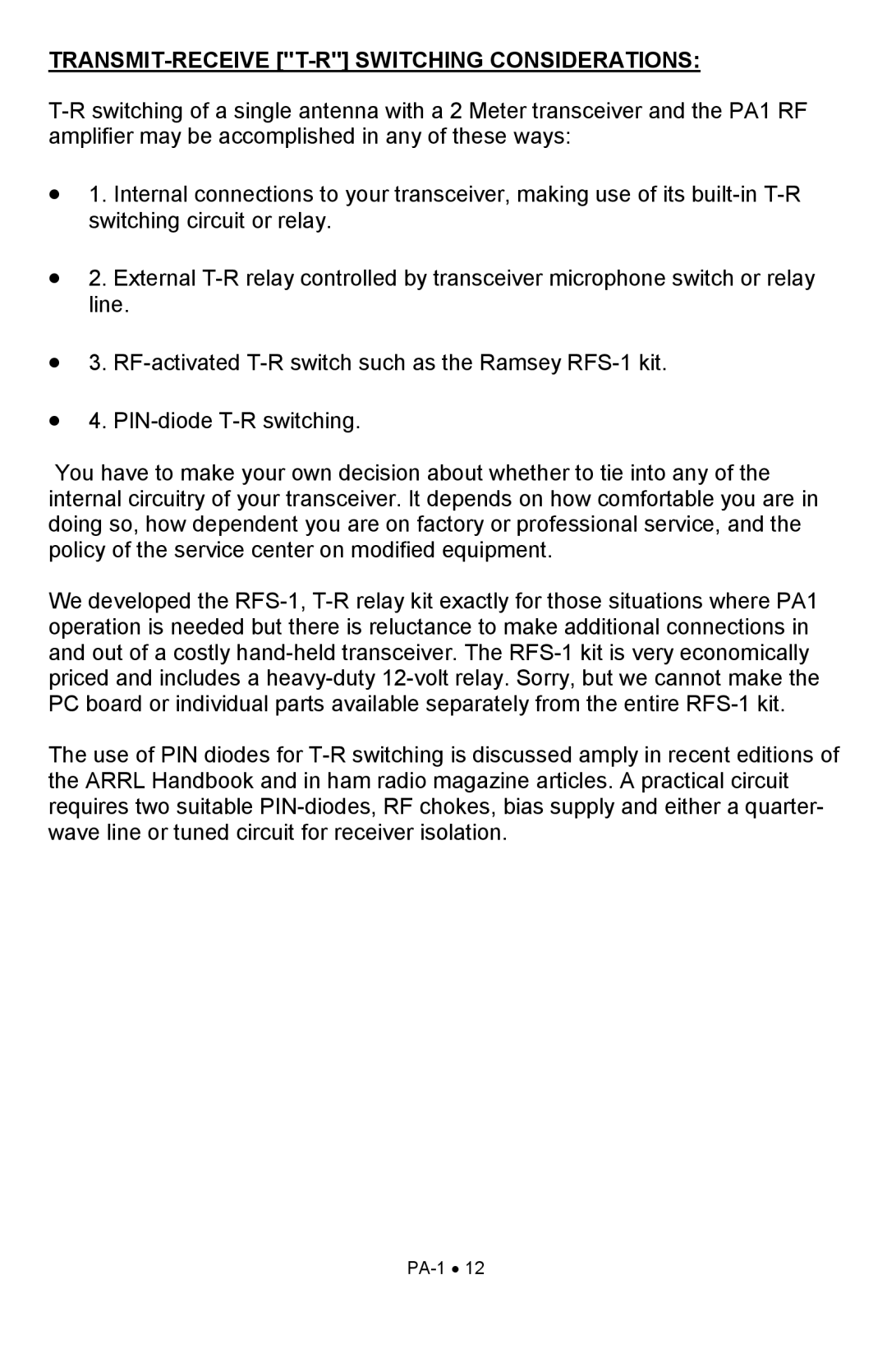 Ramsey Electronics PA1 manual TRANSMIT-RECEIVE T-R Switching Considerations 