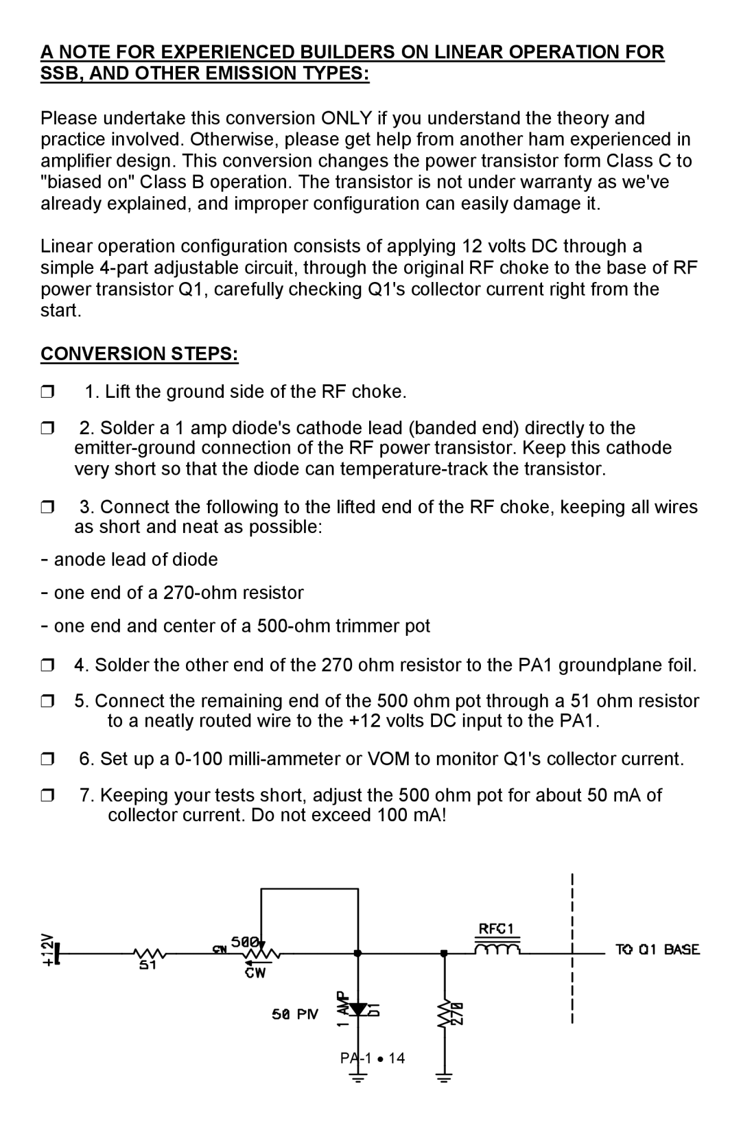 Ramsey Electronics PA1 manual Conversion Steps 