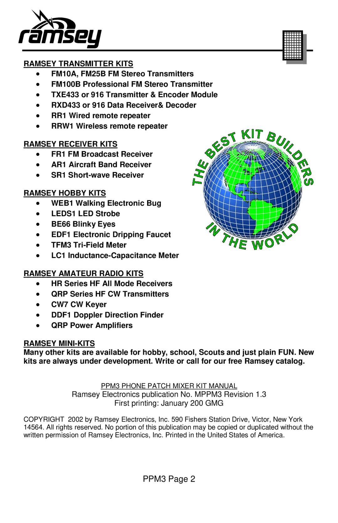 Ramsey Electronics PPM3 manual Ramsey Receiver Kits 