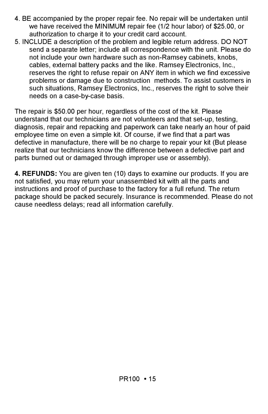 Ramsey Electronics PR100 manual 