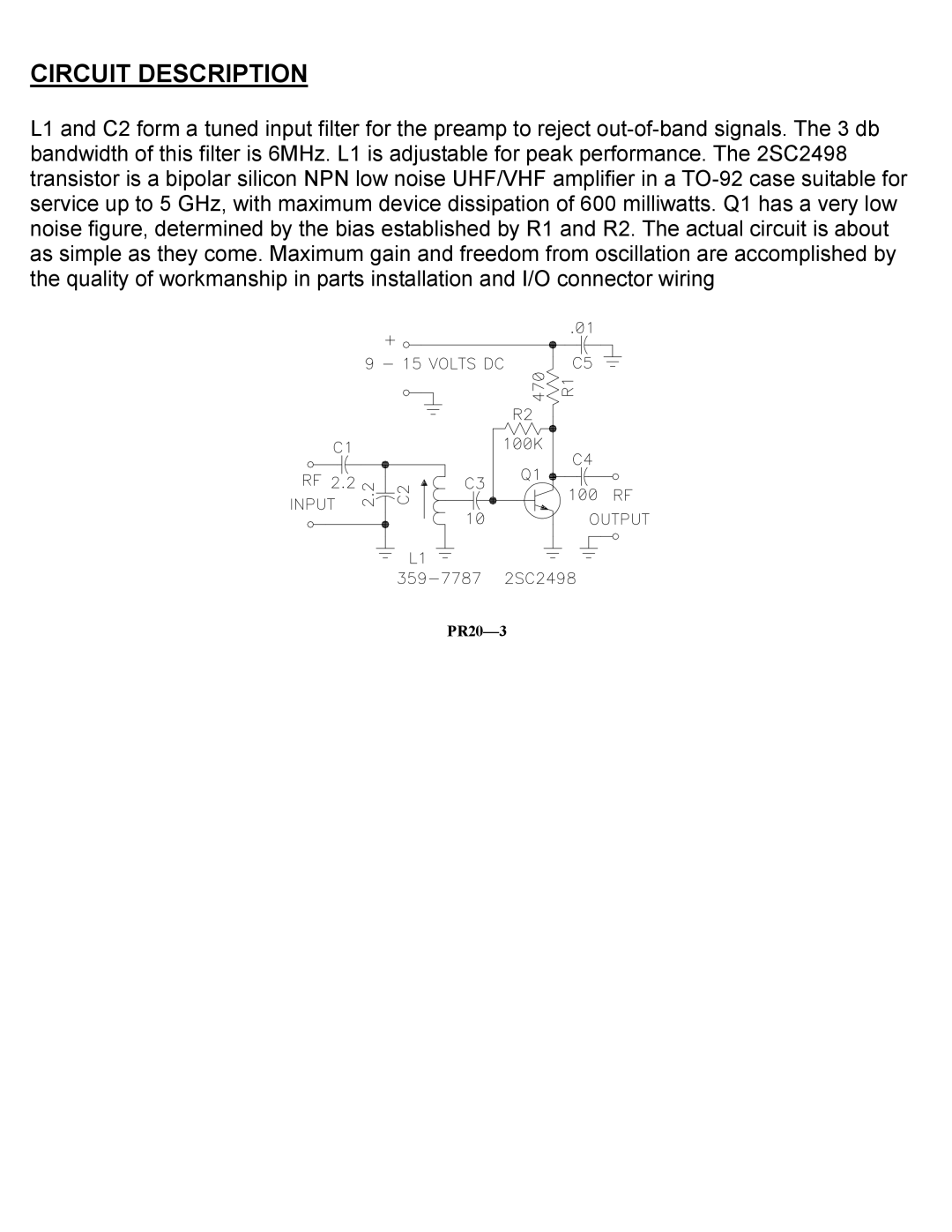 Ramsey Electronics PR20 manual Circuit Description 