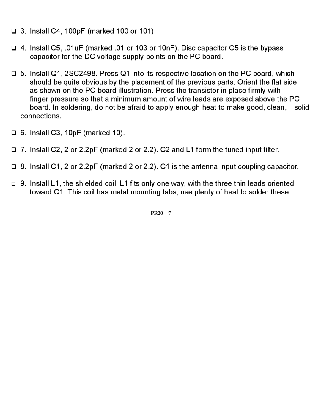 Ramsey Electronics manual PR20-7 