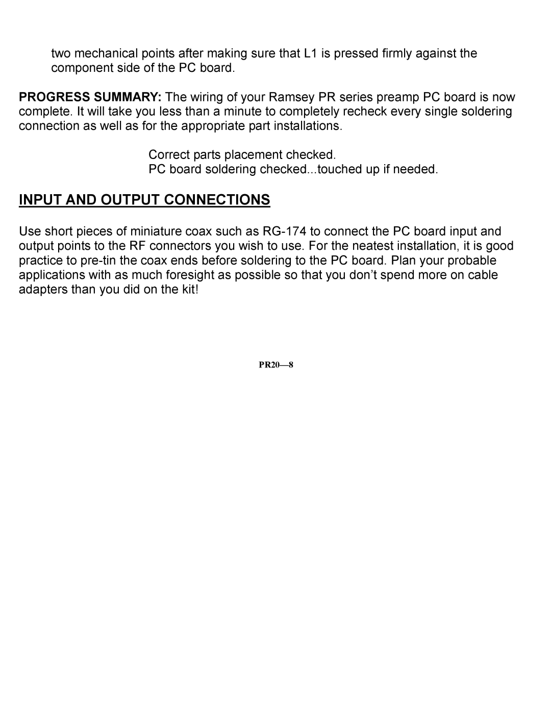 Ramsey Electronics PR20 manual Input and Output Connections 