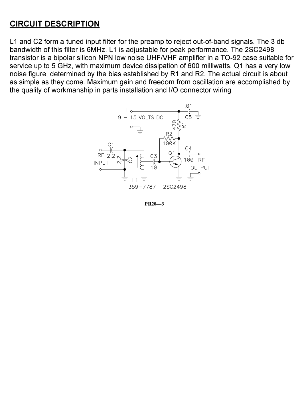 Ramsey Electronics manual Circuit Description, PR20-3 