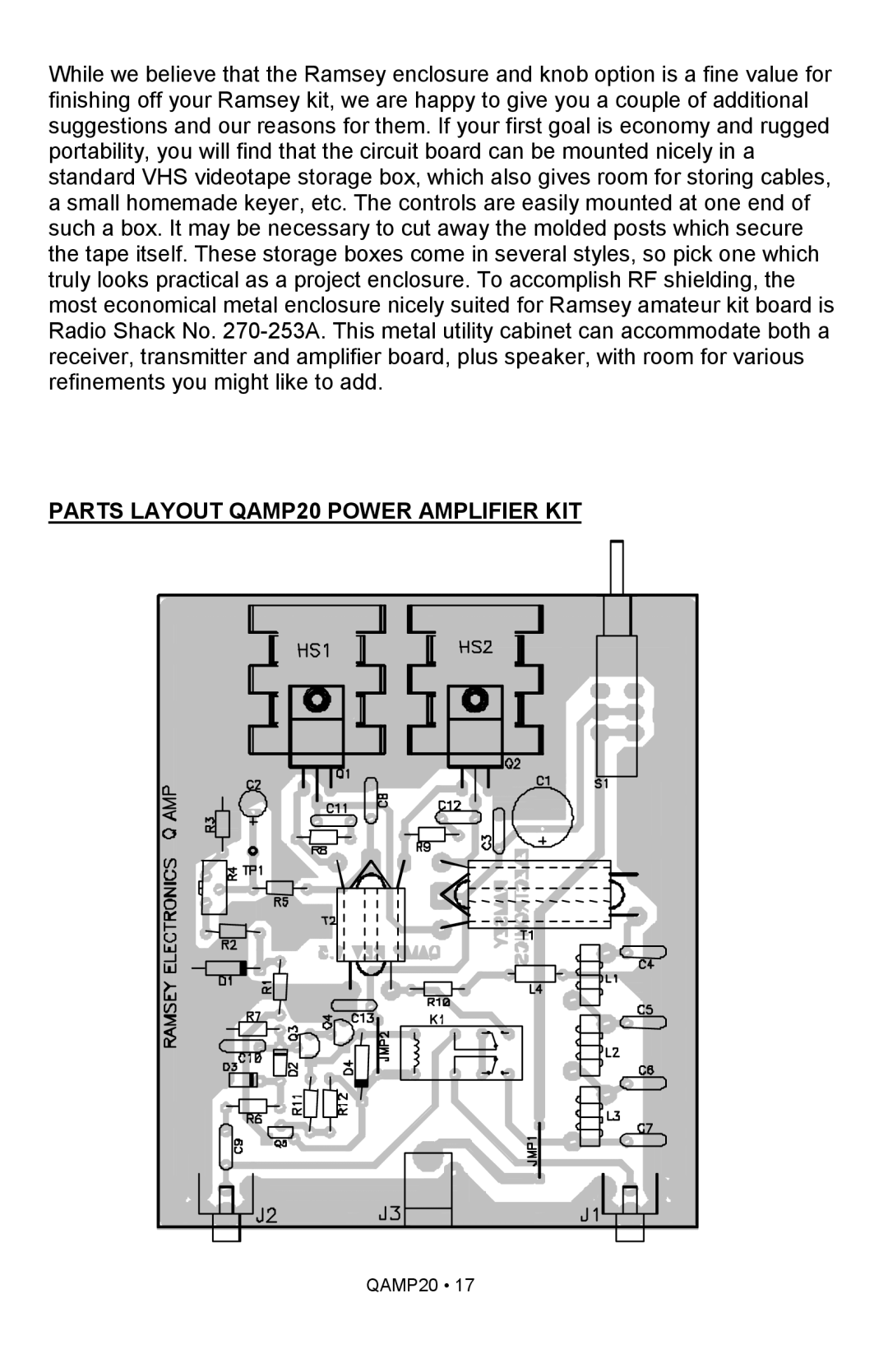 Ramsey Electronics manual Parts Layout QAMP20 Power Amplifier KIT 