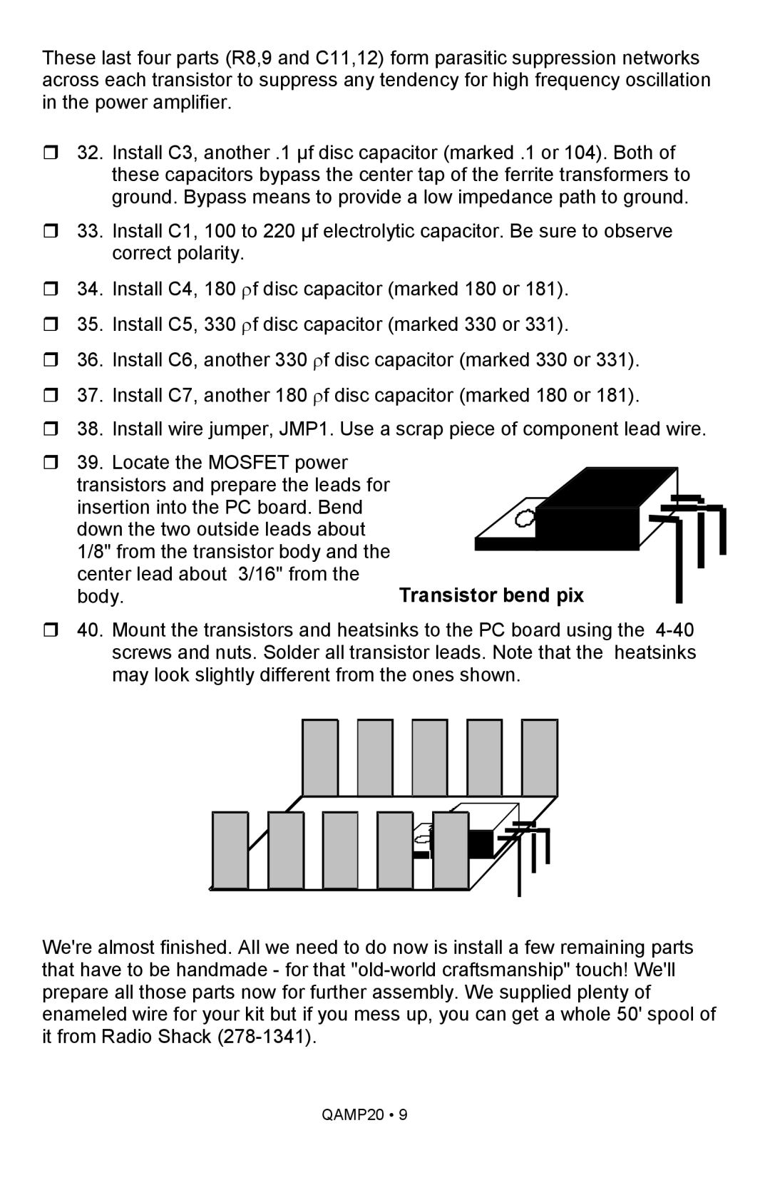 Ramsey Electronics QAMP20 manual Transistor bend pix 