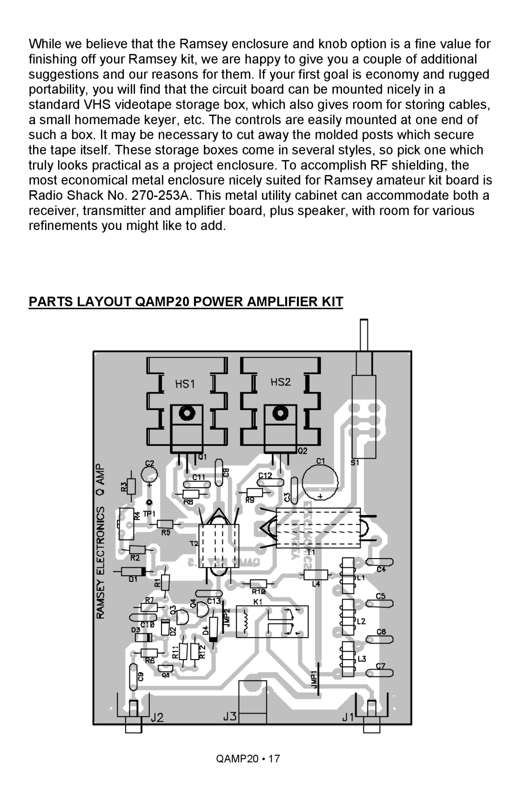 Ramsey Electronics manual PARTS LAYOUT QAMP20 POWER AMPLIFIER KIT 